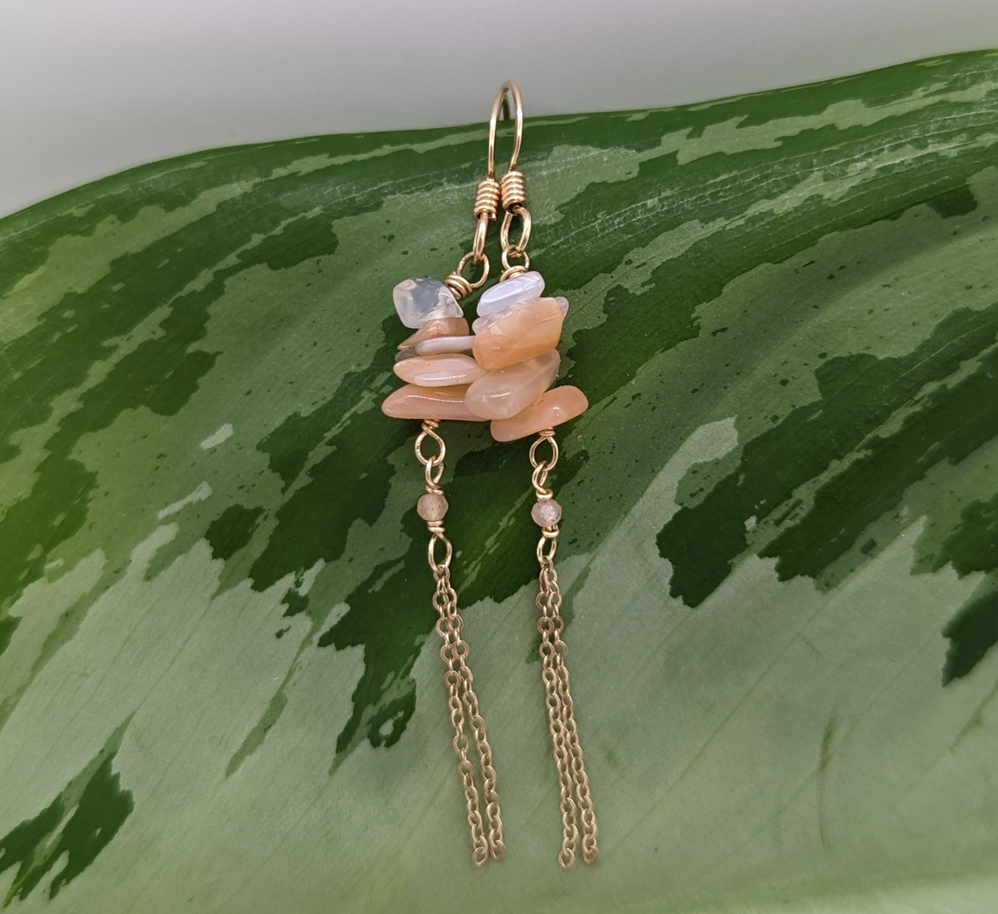 Peach Moonstone Tassel Earrings