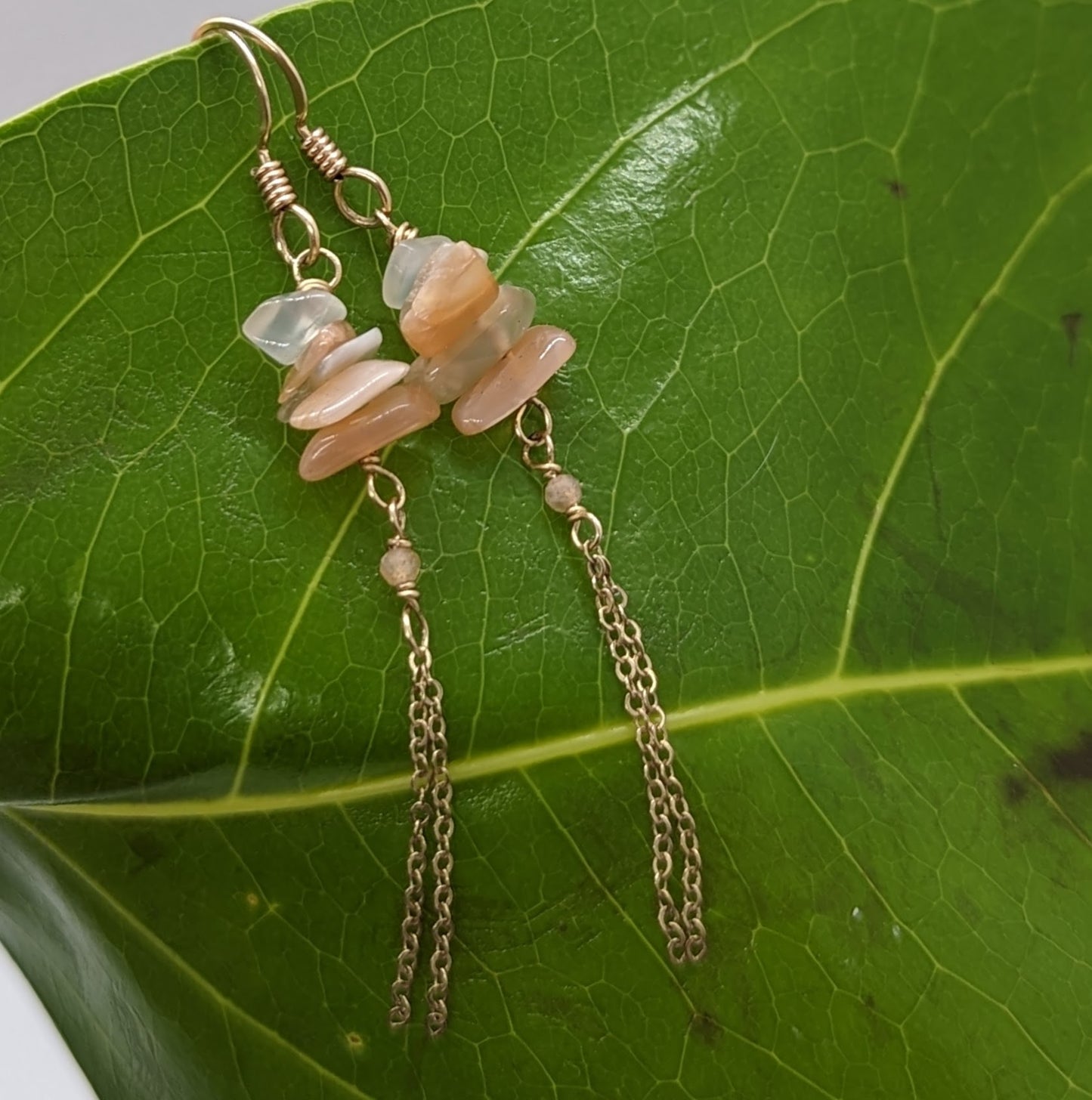 Peach Moonstone Tassel Earrings