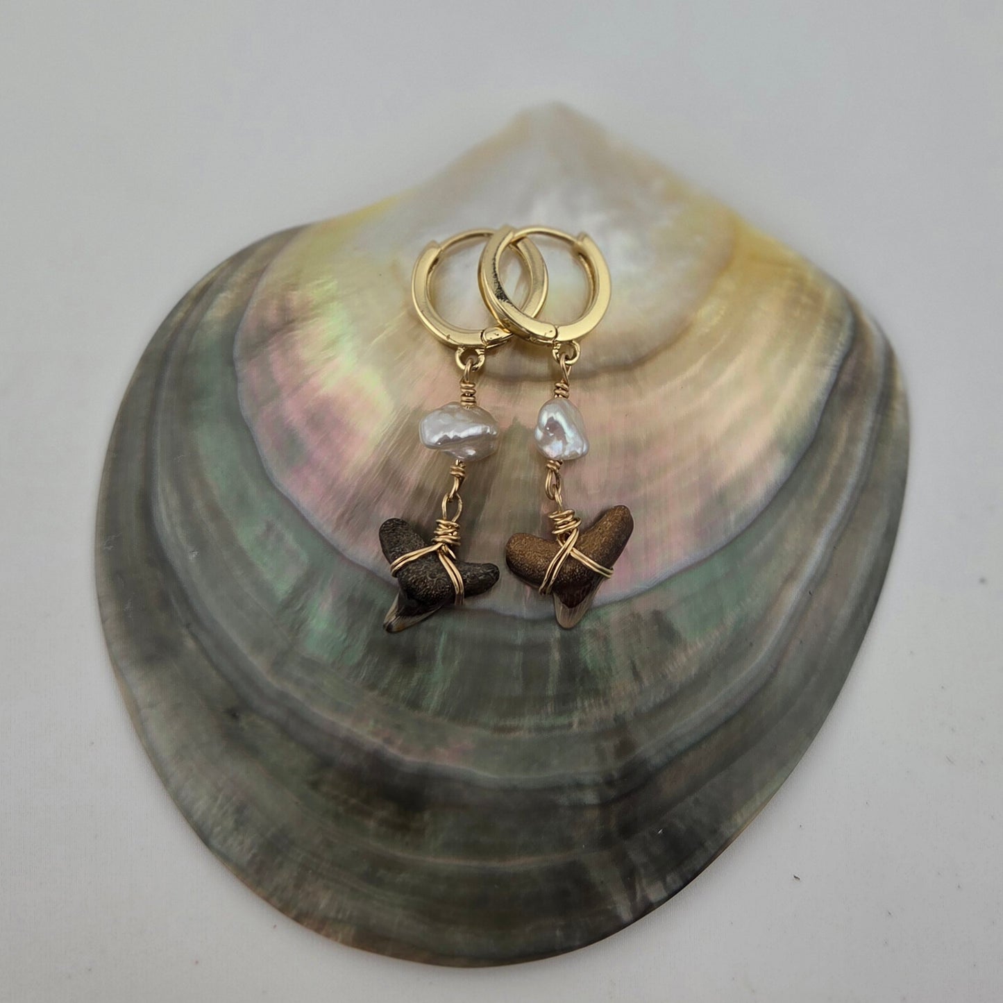 Shark Earrings with Keshi Pearls