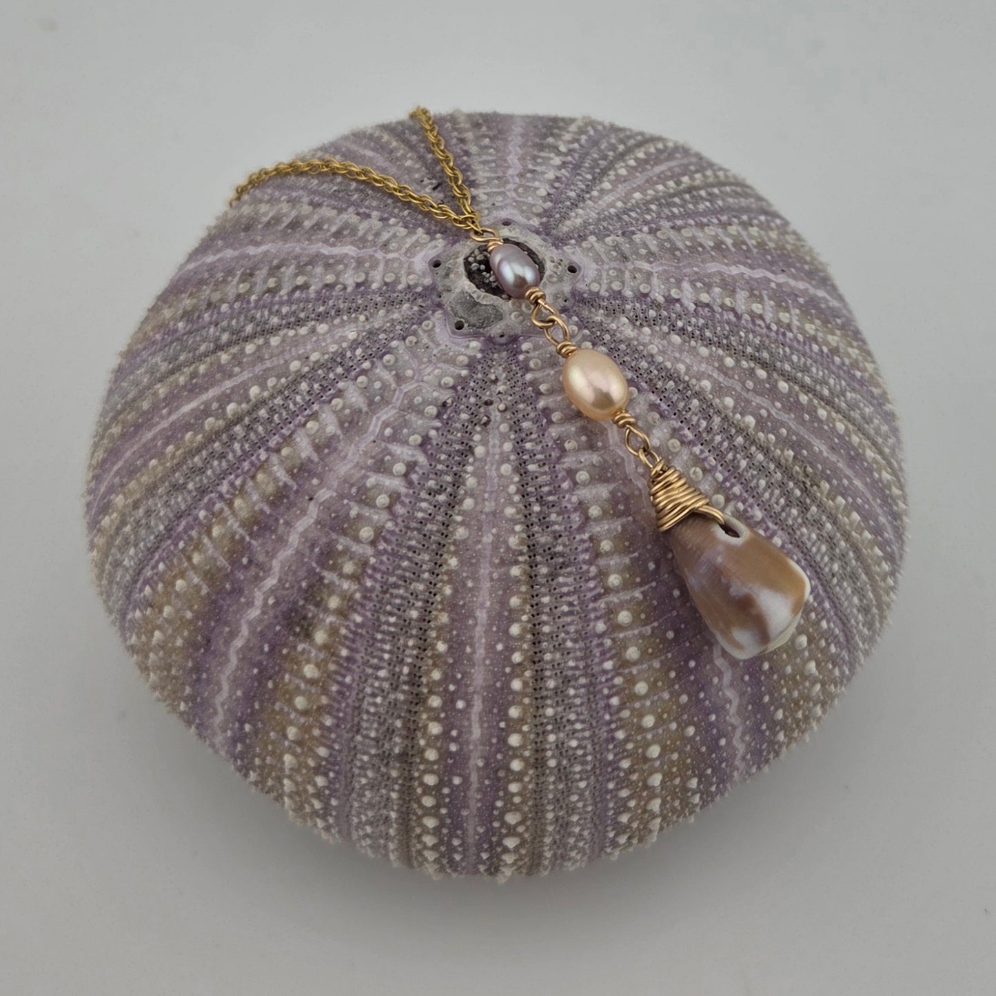 Dainty Cone Shell Drop Necklace with Pearls