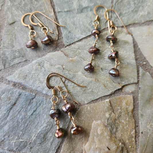 Keshi Pearl Earrings Copper/Brown