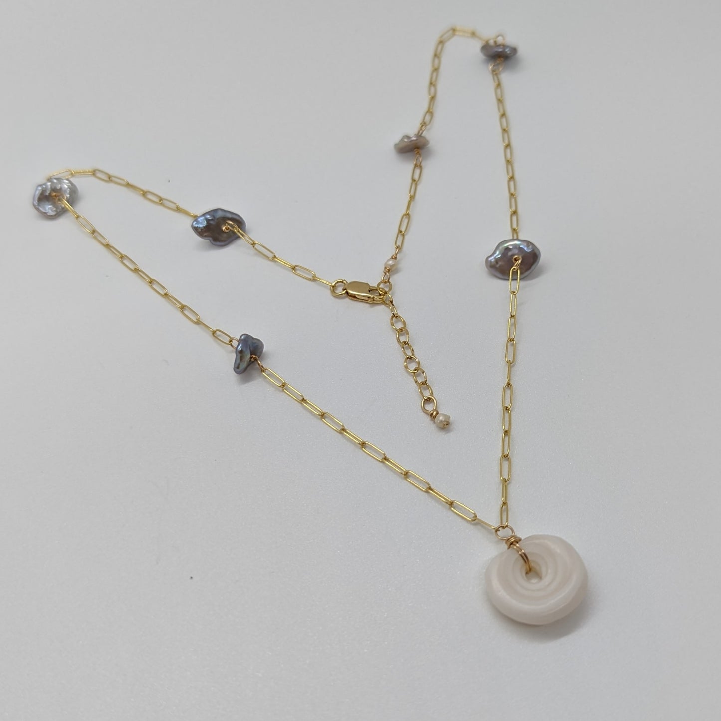 Puka Shell with Keshi Pearls