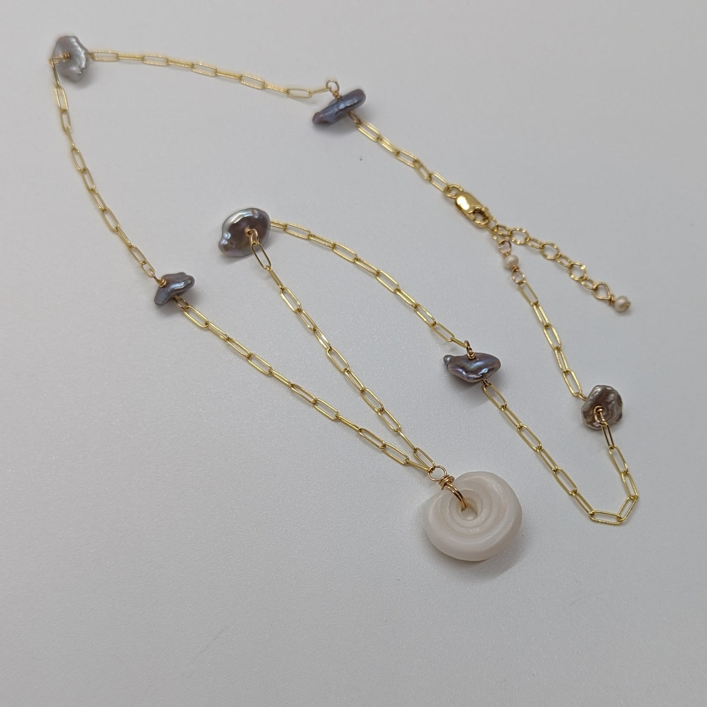 Puka Shell with Keshi Pearls