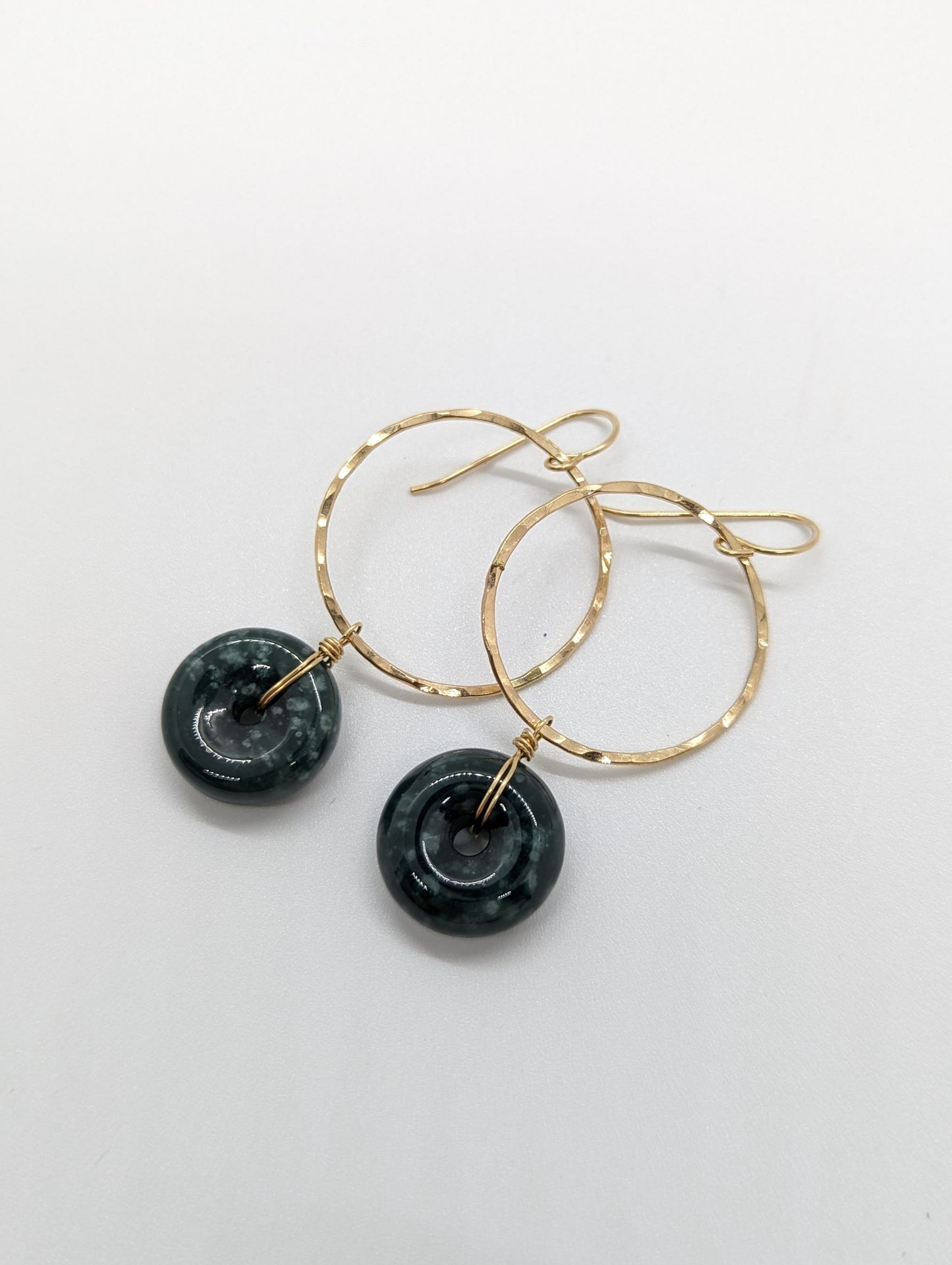 Deep Green Jade Hoops