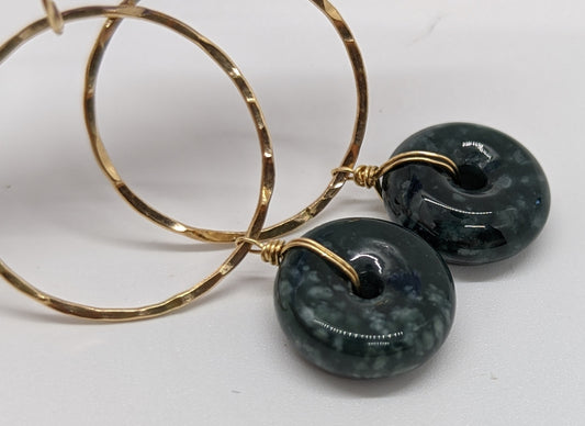 Deep Green Jade Hoops