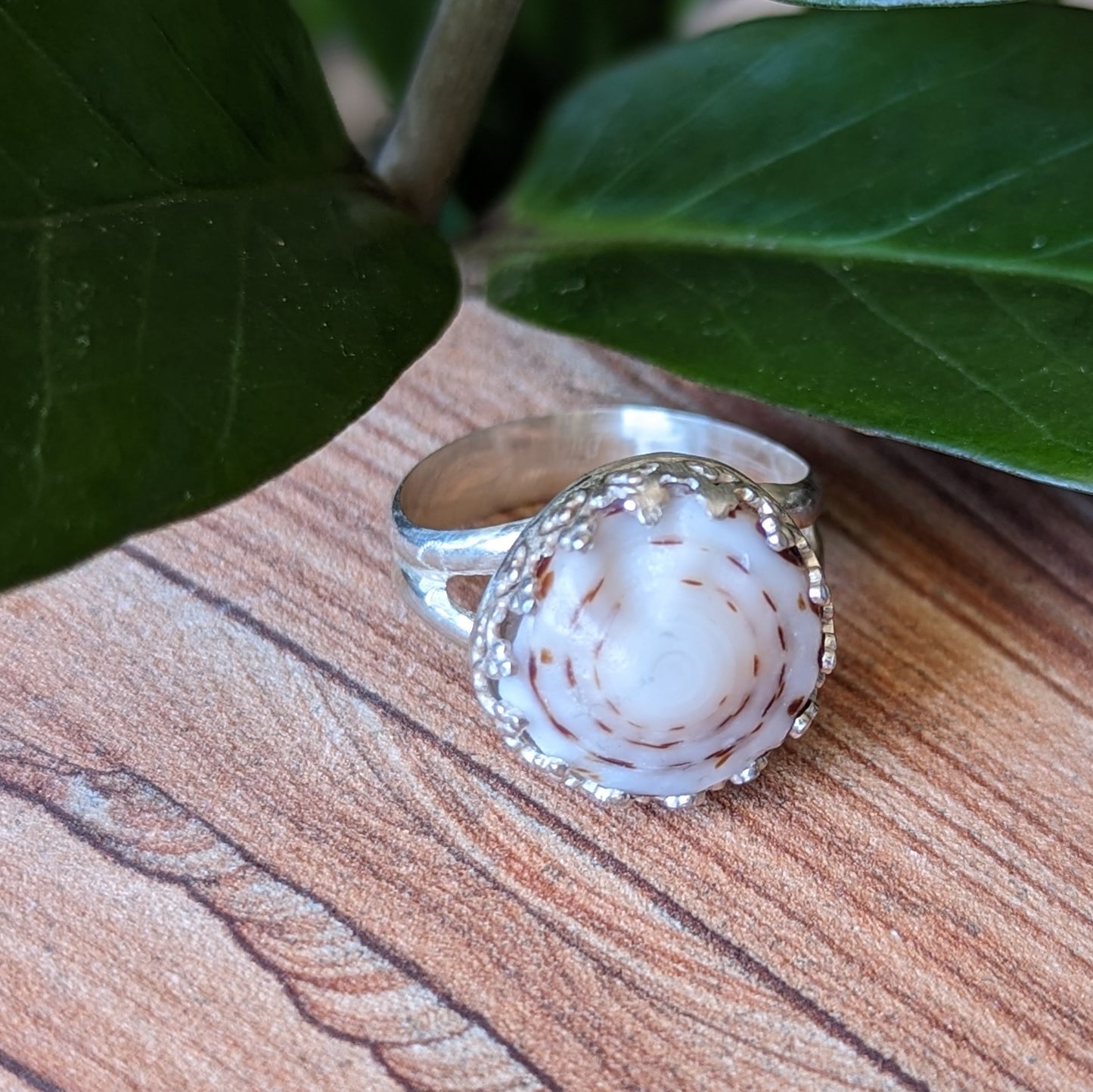 White & Brown Swirl Puka Ring