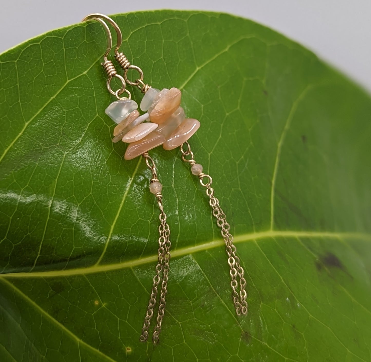 Peach Moonstone Tassel Earrings