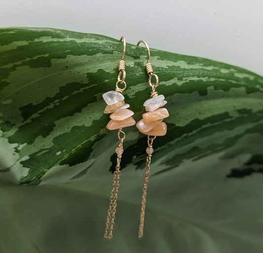 Peach Moonstone Tassel Earrings