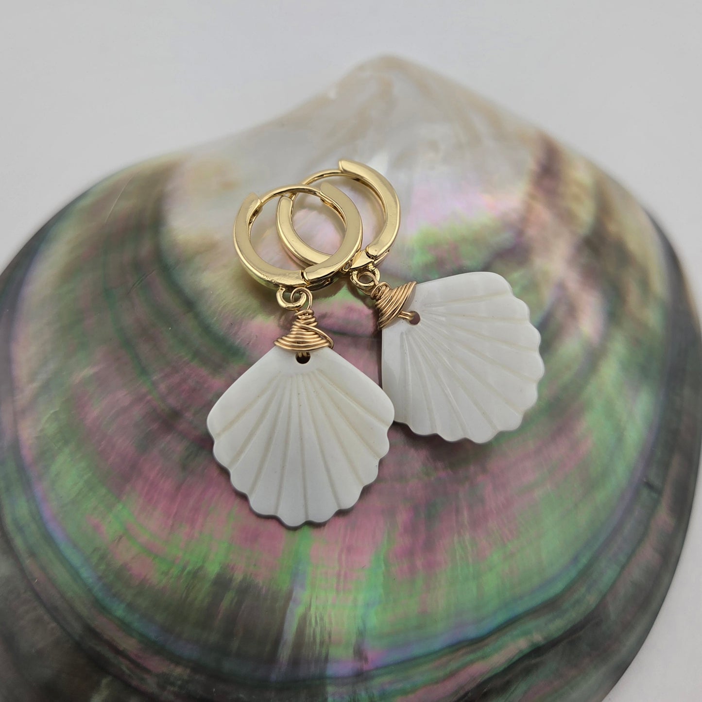 Mother of Pearl Scallop Earrings