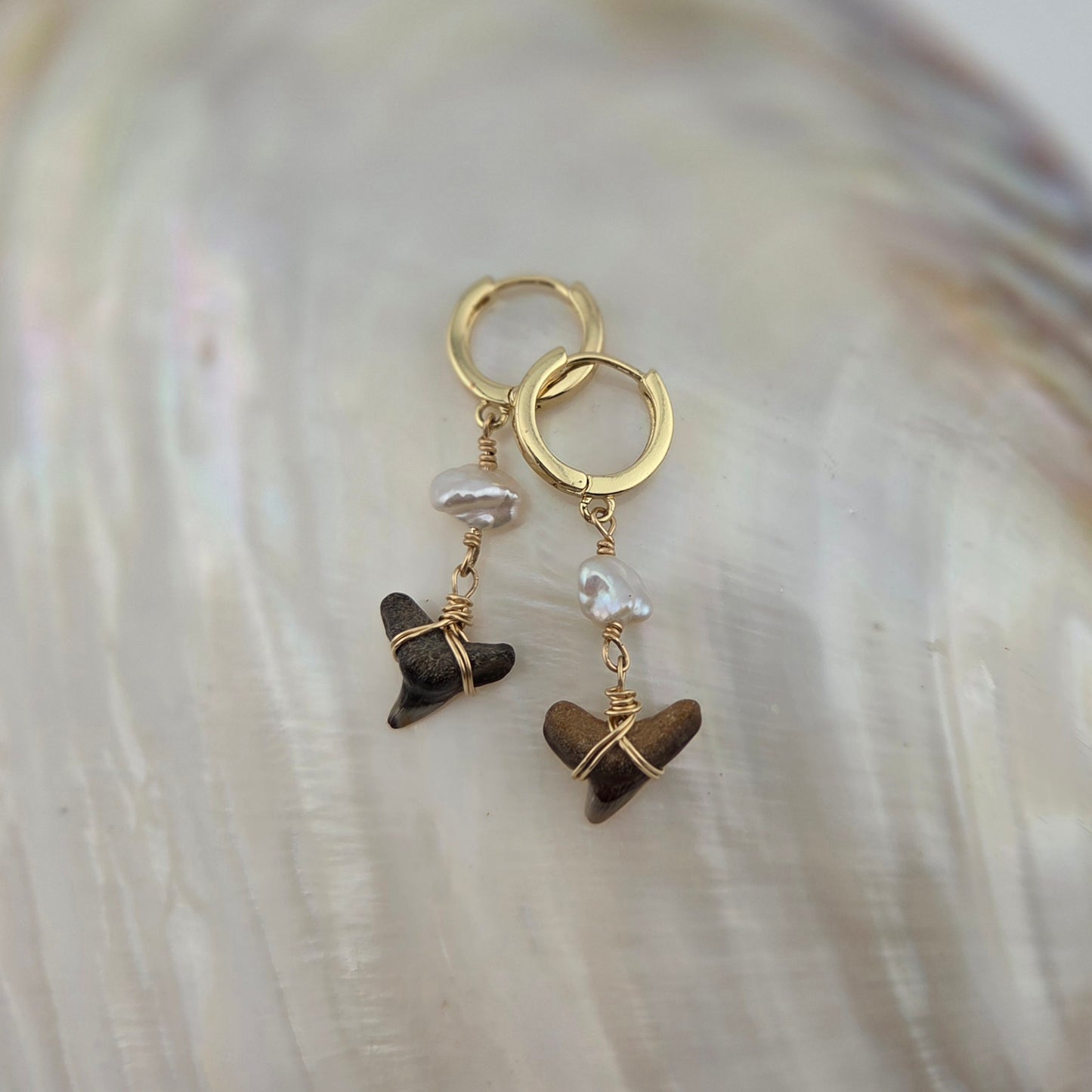 Shark Earrings with Keshi Pearls