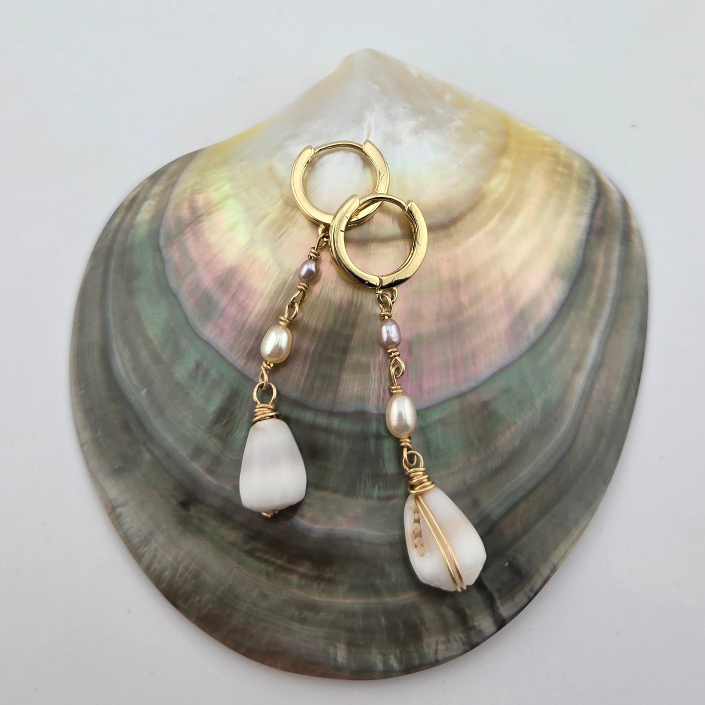 Tiny Cone Shell Earrings with Pearls