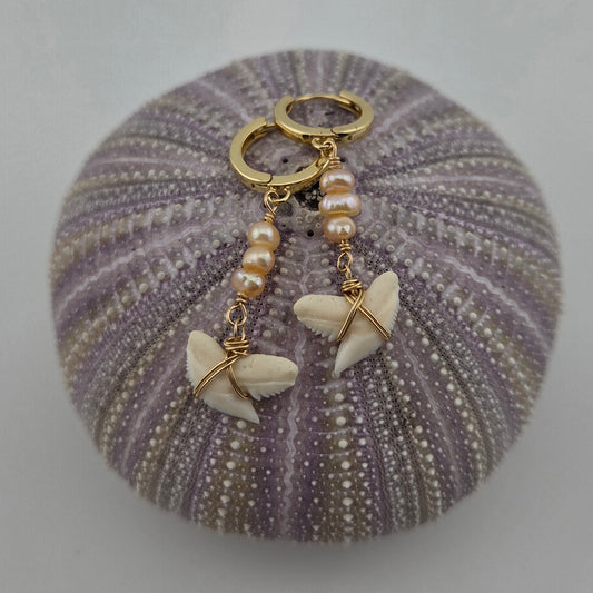 Tiger Shark Teeth Earrings with Peach Peals