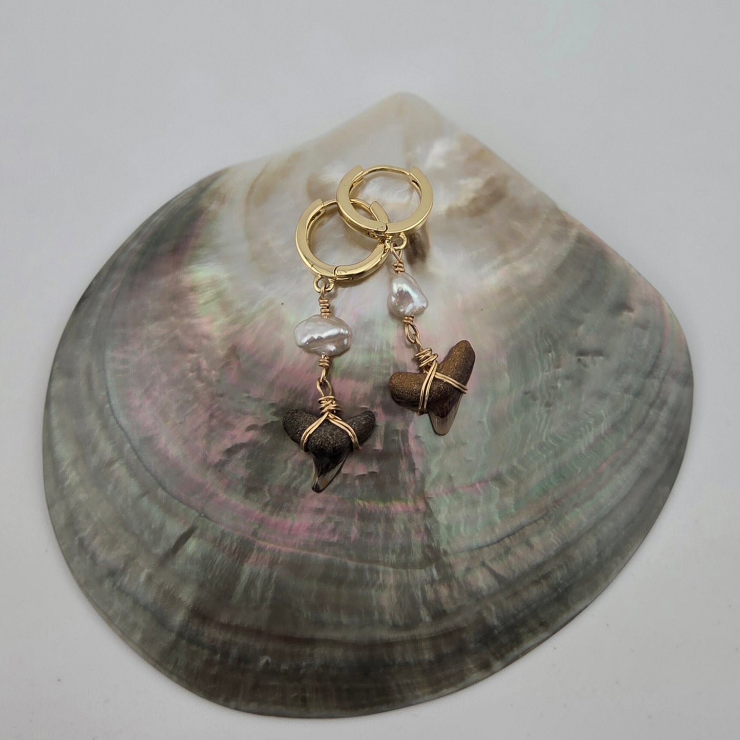 Shark Earrings with Keshi Pearls