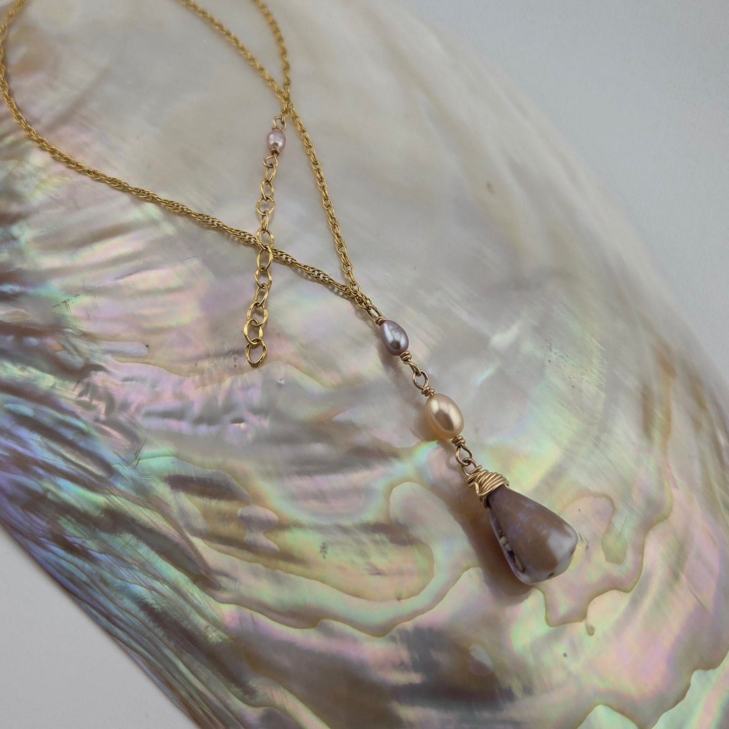 Dainty Cone Shell Drop Necklace with Pearls