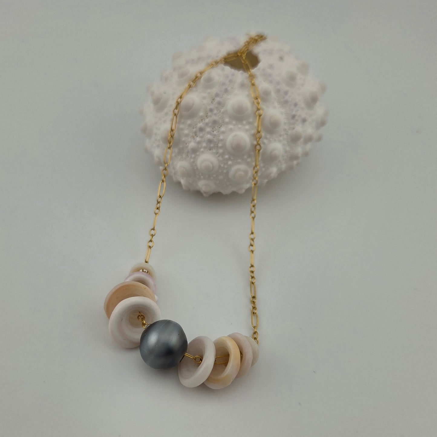 Tahitian Pearl Necklace with Hawaiian Puka Shells