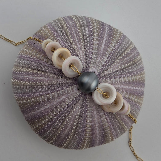 Tahitian Pearl Necklace with Hawaiian Puka Shells