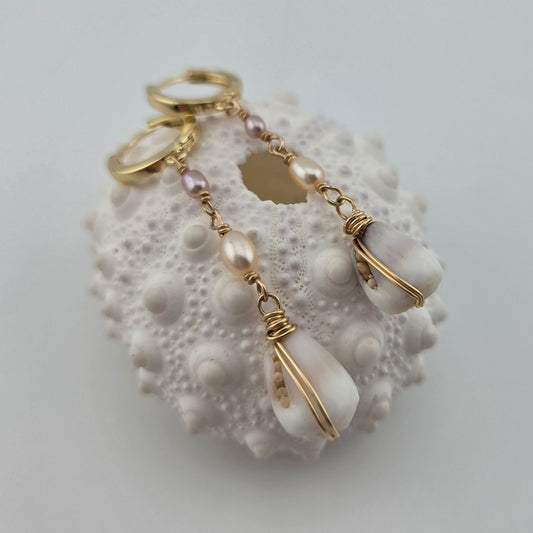 Tiny Cone Shell Earrings with Pearls
