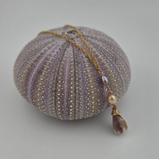 Dainty Cone Shell Drop Necklace with Pearls