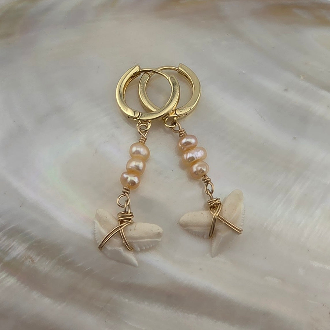 Tiger Shark Teeth Earrings with Peach Peals