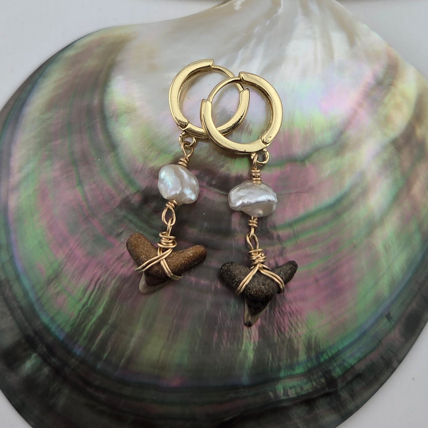 Shark Earrings with Keshi Pearls