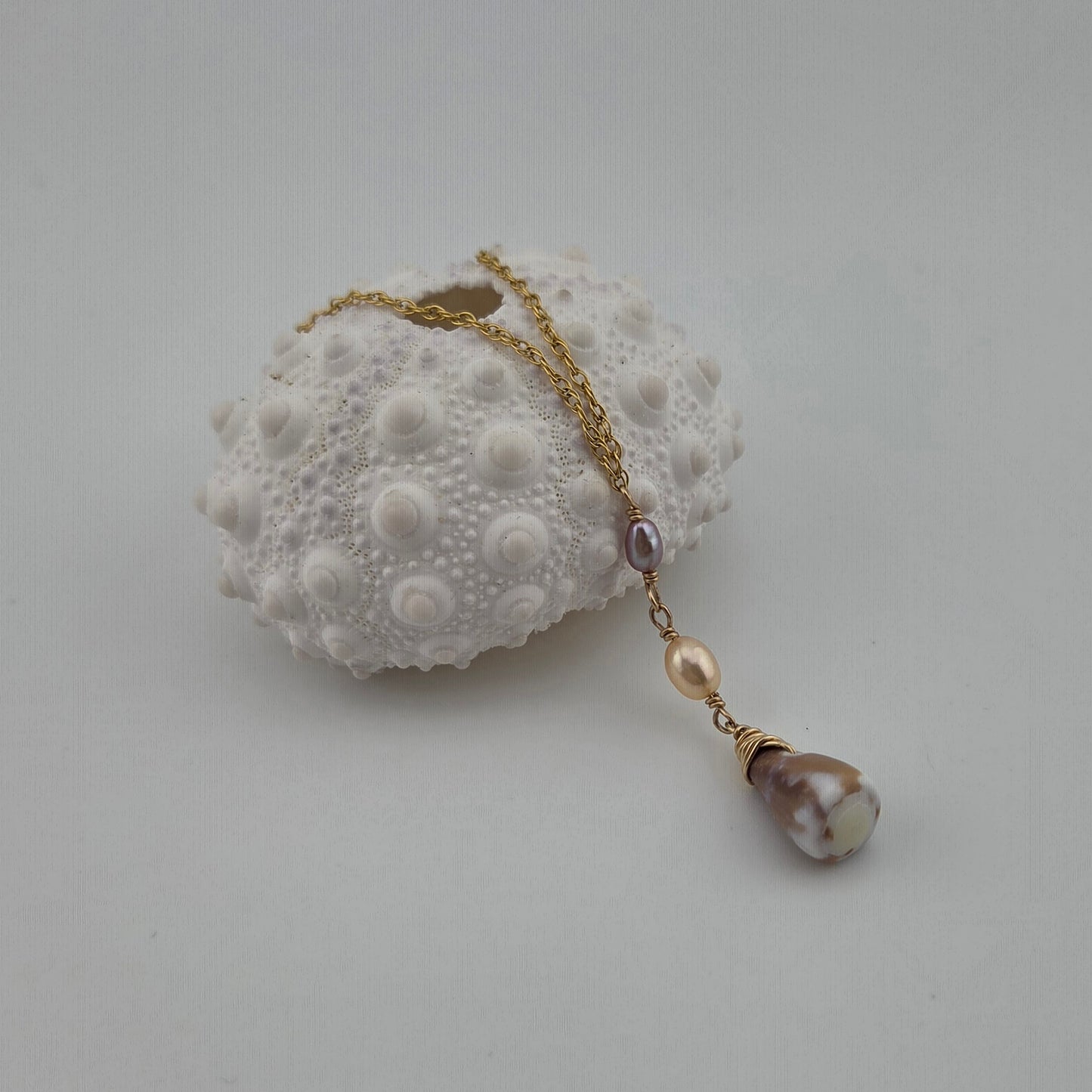 Dainty Cone Shell Drop Necklace with Pearls