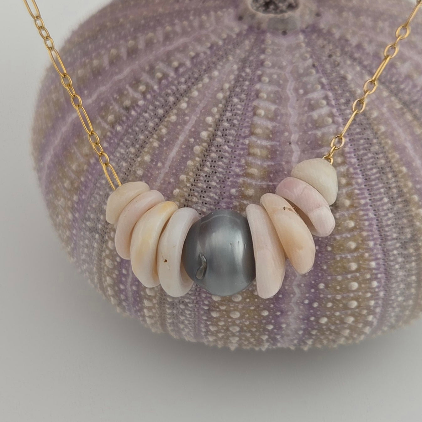 Tahitian Pearl Necklace with Hawaiian Puka Shells