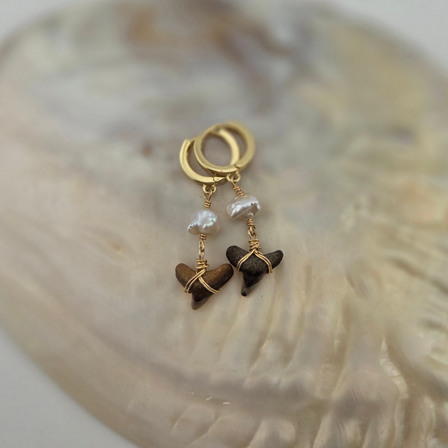 Shark Earrings with Keshi Pearls